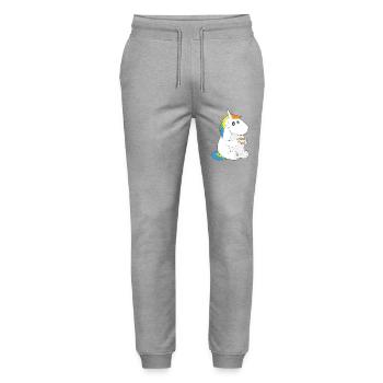 Unicorn coffee drink chill relaxing gift - Stanley/Stella Mover Unisex Organic Jogging Trousers - heather grey - Front - Marisol (170cm) & Nik (191cm)