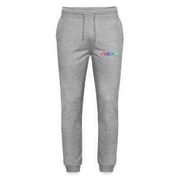 Colorful peace lettering in arrow design - Stanley/Stella Mover Unisex Organic Jogging Trousers - heather grey - Front - Marisol (170cm) & Nik (191cm)