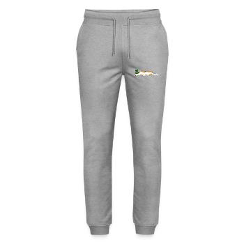 Lazy Cat Sleeping Mardi Gras Mask Carnival Vibes - Stanley/Stella Mover Unisex Organic Jogging Trousers - heather grey - Front - Marisol (170cm) & Nik (191cm)