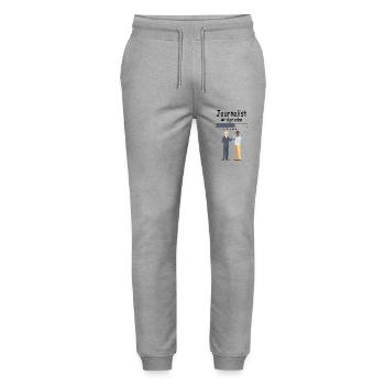 Angehende Journalisten für Student Baby - Stanley/Stella Unisex Bio Jogginghose Mover  - Grau meliert - Vorne - Marisol (170cm) & Nik (191cm)