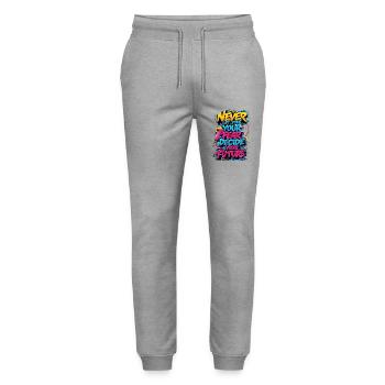 graffiti street art spray vintage quotes retro rap - Stanley/Stella Mover Unisex Organic Jogging Trousers - heather grey - Front - Marisol (170cm) & Nik (191cm)