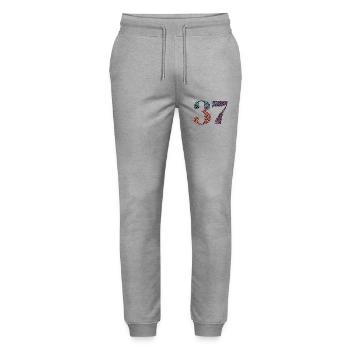37th Anniversary Leopard - Stanley/Stella Mover Unisex Organic Jogging Trousers - heather grey - Front - Marisol (170cm) & Nik (191cm)