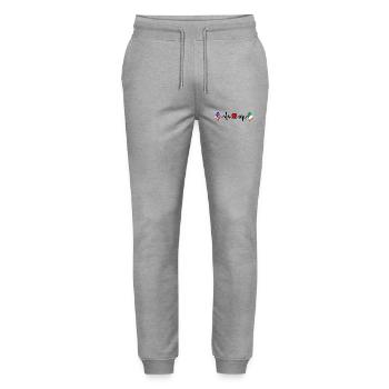 Cardio Heart with USA Flag and Ireland Flag - Stanley/Stella Mover Unisex Organic Jogging Trousers - heather grey - Front - Marisol (170cm) & Nik (191cm)