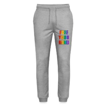 Befreien Sie Ihren Kopf - Stanley/Stella Unisex Bio Jogginghose Mover  - Grau meliert - Vorne - Marisol (170cm) & Nik (191cm)