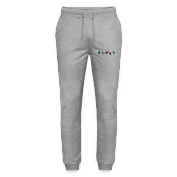 Blekinge & Schweden – Herz für die Region - Stanley/Stella Unisex Bio Jogginghose Mover  - Grau meliert - Vorne - Marisol (170cm) & Nik (191cm)