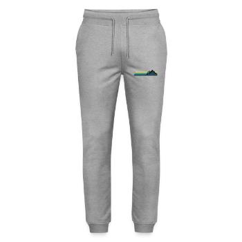 Retro Mountain Sunset Stripes - Stanley/Stella Mover Unisex Organic Jogging Trousers - heather grey - Front - Marisol (170cm) & Nik (191cm)