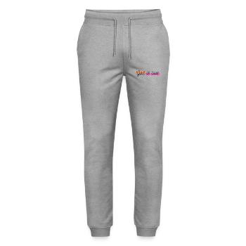 God is love - Stanley/Stella Mover Unisex Organic Jogging Trousers - heather grey - Front - Marisol (170cm) & Nik (191cm)
