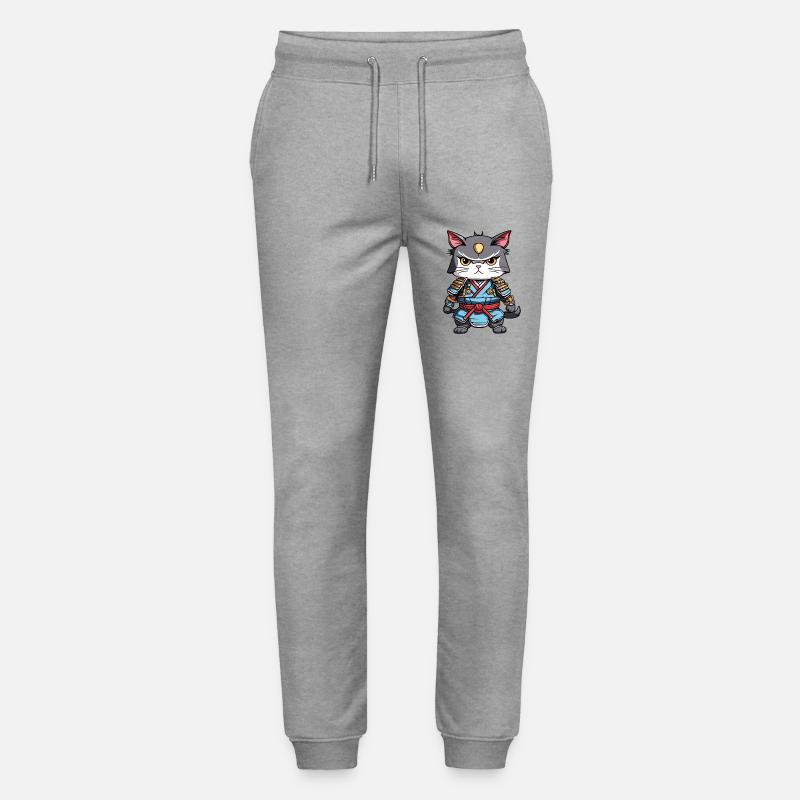Samurai Cat #14 - Stanley/Stella Mover Unisex Organic Jogging Trousers - heather grey