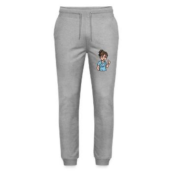 Tired Heroine: Care with Heart & Humor - Stanley/Stella Mover Unisex Organic Jogging Trousers - heather grey - Front - Marisol (170cm) & Nik (191cm)