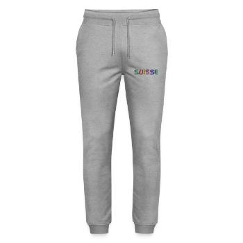 SWITZERLAND. HUMOR. COUNTRY - Stanley/Stella Mover Unisex Organic Jogging Trousers - heather grey - Front - Marisol (170cm) & Nik (191cm)