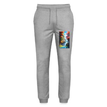 Lush & colorful anime river with trees - Stanley/Stella Mover Unisex Organic Jogging Trousers - heather grey - Front - Marisol (170cm) & Nik (191cm)