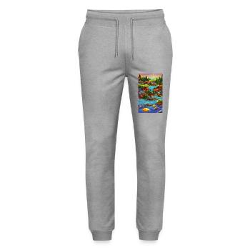 Abstract ai seaside town scene - Stanley/Stella Mover Unisex Organic Jogging Trousers - heather grey - Front - Marisol (170cm) & Nik (191cm)