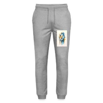 Lebhaftes goldenes und blaues Paar - Stanley/Stella Unisex Bio Jogginghose Mover  - Grau meliert - Vorne - Marisol (170cm) & Nik (191cm)
