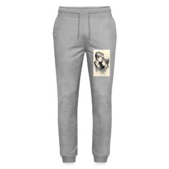 Unified ink lesbian couple - Stanley/Stella Mover Unisex Organic Jogging Trousers - heather grey - Front - Marisol (170cm) & Nik (191cm)