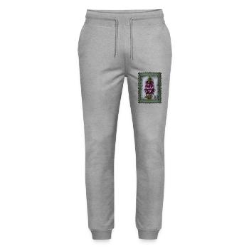Stamp Foxglove - Stanley/Stella Mover Unisex Organic Jogging Trousers - heather grey - Front - Marisol (170cm) & Nik (191cm)