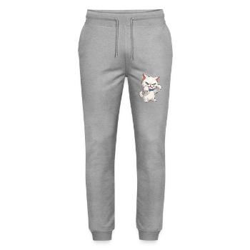Katze Faust Kater Kätzchen Weiß Cartoon Comic - Stanley/Stella Unisex Bio Jogginghose Mover  - Grau meliert - Vorne - Marisol (170cm) & Nik (191cm)
