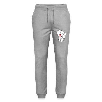 Happy Bichon Frise cabré Art - Pantalon de jogging bio MOVER Stanley/Stella unisexe - gris chiné - Devant - Marisol (170cm) & Nik (191cm)