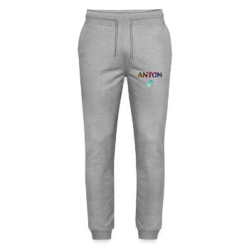 ANTON - Beautiful boy name with dinosaur - Stanley/Stella Mover Unisex Organic Jogging Trousers - heather grey - Front - Marisol (170cm) & Nik (191cm)