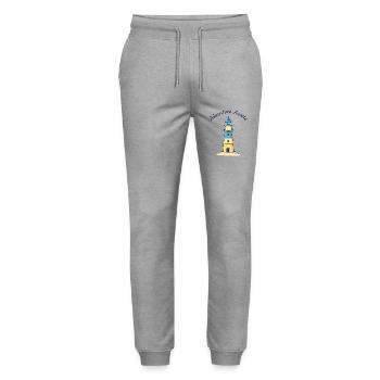 Vibrant Blue & Yellow Lighthouse on Sandy Beach - Stanley/Stella Mover Unisex Organic Jogging Trousers - heather grey - Front - Marisol (170cm) & Nik (191cm)