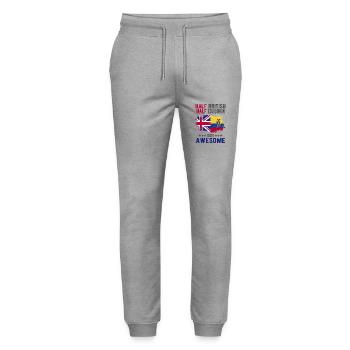 Half British Half Ecuadorians - Stanley/Stella Mover Unisex Organic Jogging Trousers - heather grey - Front - Marisol (170cm) & Nik (191cm)