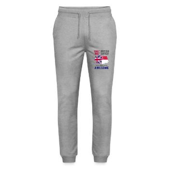 Half British Half Singaporean - Stanley/Stella Mover Unisex Organic Jogging Trousers - heather grey - Front - Marisol (170cm) & Nik (191cm)