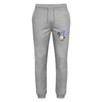 4 years old - 4th birthday - pigeon bird motif - Stanley/Stella Mover Unisex Organic Jogging Trousers - heather grey - Front - Marisol (170cm) & Nik (191cm)