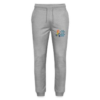 Junge 2 Jahre alt und Profi auf dem Laufrad - Stanley/Stella Unisex Bio Jogginghose Mover  - Grau meliert - Vorne - Marisol (170cm) & Nik (191cm)