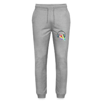 Fehmarn Kopfhörer Musik Bunt - Stanley/Stella Unisex Bio Jogginghose Mover  - Grau meliert - Vorne - Marisol (170cm) & Nik (191cm)