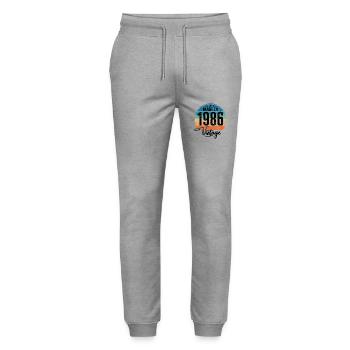 Vintage Made in 1986 Year of birth 1986 Birthday - Stanley/Stella Mover Unisex Organic Jogging Trousers - heather grey - Front - Marisol (170cm) & Nik (191cm)