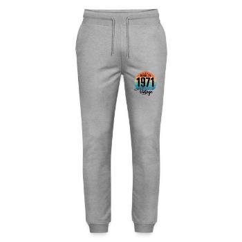 Vintage Made in 1971 Year of birth 1971 Birthday - Stanley/Stella Mover Unisex Organic Jogging Trousers - heather grey - Front - Marisol (170cm) & Nik (191cm)