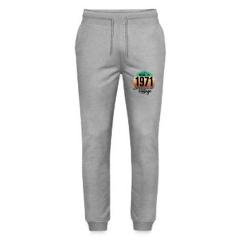 Vintage Made in 1971 Year of birth 1971 Birthday - Stanley/Stella Mover Unisex Organic Jogging Trousers - heather grey - Front - Marisol (170cm) & Nik (191cm)