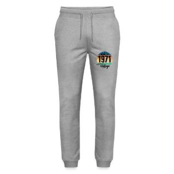 Vintage Made in 1971 Year of birth 1971 Birthday - Stanley/Stella Mover Unisex Organic Jogging Trousers - heather grey - Front - Marisol (170cm) & Nik (191cm)