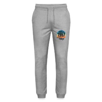 Vintage Made in 1967 Year of birth 1967 Birthday - Stanley/Stella Mover Unisex Organic Jogging Trousers - heather grey - Front - Marisol (170cm) & Nik (191cm)