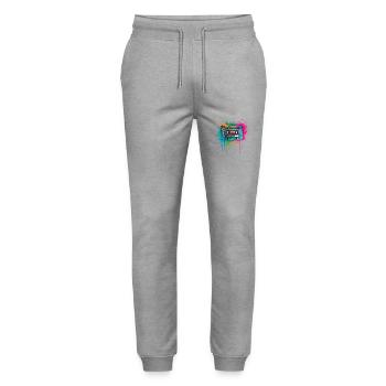 Kassette Musik 80s Pop Style für alle die die 80s - Stanley/Stella Unisex Bio Jogginghose Mover  - Grau meliert - Vorne - Marisol (170cm) & Nik (191cm)