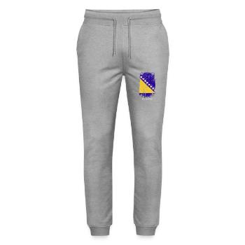 Souvenir with the country flag of Bosnia And - Stanley/Stella Mover Unisex Organic Jogging Trousers - heather grey - Front - Marisol (170cm) & Nik (191cm)