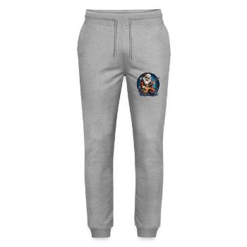 Lustiger Weihnachtsmann rockt die E-Gitarre - Stanley/Stella Unisex Bio Jogginghose Mover  - Grau meliert - Vorne - Marisol (170cm) & Nik (191cm)