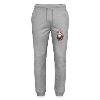 Kawaii Mädchen Anime Manga Mädchen und Katze - Stanley/Stella Unisex Bio Jogginghose Mover  - Grau meliert - Vorne - Marisol (170cm) & Nik (191cm)