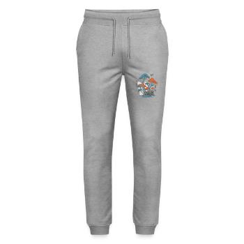 Magic Mushroom Woodland Ukiyo-E Vintage Art - Stanley/Stella Mover Unisex Organic Jogging Trousers - heather grey - Front - Marisol (170cm) & Nik (191cm)