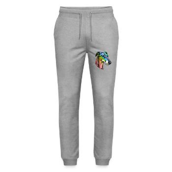Tête de chien lévrier coloré - Pantalon de jogging bio MOVER Stanley/Stella unisexe - gris chiné - Devant - Marisol (170cm) & Nik (191cm)