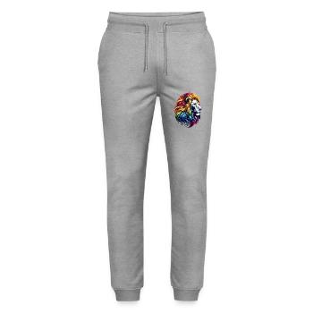Löwe Tierkreiszeichen Lebendiges Regenbogen-Tiersymbol - Stanley/Stella Unisex Bio Jogginghose Mover  - Grau meliert - Vorne - Marisol (170cm) & Nik (191cm)