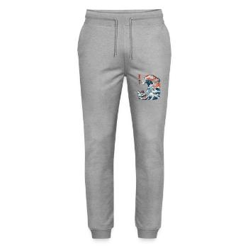 Monster Wave Japon Ukiyo-E Streetwear Vintage - Pantalon de jogging bio MOVER Stanley/Stella unisexe - gris chiné - Devant - Marisol (170cm) & Nik (191cm)