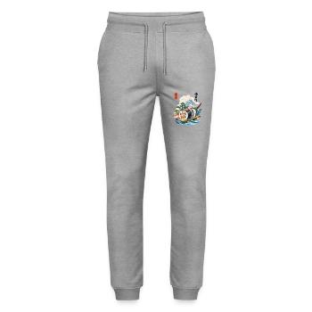 Ukiyo-E Sushi Artwork Design - Stanley/Stella Mover Unisex Organic Jogging Trousers - heather grey - Front - Marisol (170cm) & Nik (191cm)