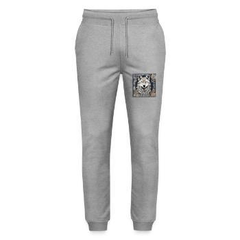 Artful autumnal wolf motif - Stanley/Stella Mover Unisex Organic Jogging Trousers - heather grey - Front - Marisol (170cm) & Nik (191cm)