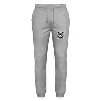 Cat Head Portrait Colorful - Stanley/Stella Mover Unisex Organic Jogging Trousers - heather grey - Front - Marisol (170cm) & Nik (191cm)