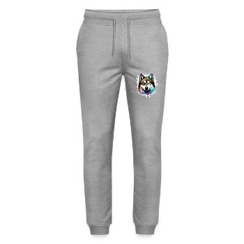 Husky Dog Head Portrait Colorful - Stanley/Stella Mover Unisex Organic Jogging Trousers - heather grey - Front - Marisol (170cm) & Nik (191cm)