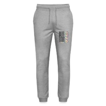 Best dad in the world since 1974 Father's Day - Stanley/Stella Mover Unisex Organic Jogging Trousers - heather grey - Front - Marisol (170cm) & Nik (191cm)