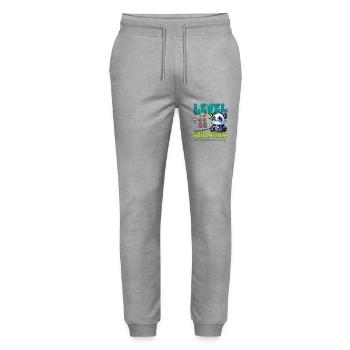 11th Birthday Level Unlocked Gaming Panda - Stanley/Stella Mover Unisex Organic Jogging Trousers - heather grey - Front - Marisol (170cm) & Nik (191cm)