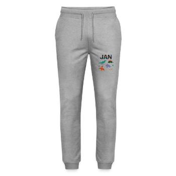 JAN - Beautiful boy name with dinosaur - Stanley/Stella Mover Unisex Organic Jogging Trousers - heather grey - Front - Marisol (170cm) & Nik (191cm)