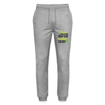 Drôle de joueur de tennis raquette vin - Pantalon de jogging bio MOVER Stanley/Stella unisexe - gris chiné - Devant - Marisol (170cm) & Nik (191cm)