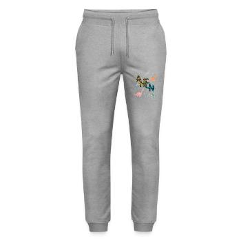 ANTON - Beautiful boy name with dinosaur - Stanley/Stella Mover Unisex Organic Jogging Trousers - heather grey - Front - Marisol (170cm) & Nik (191cm)